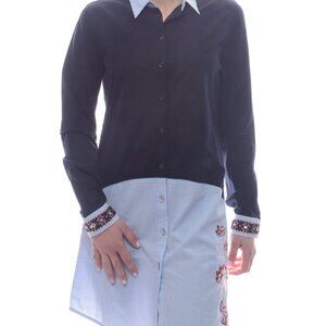 Desigual Two Tone Shirt Dress Tunic Floral Striped Buttons Emb Size M Medium